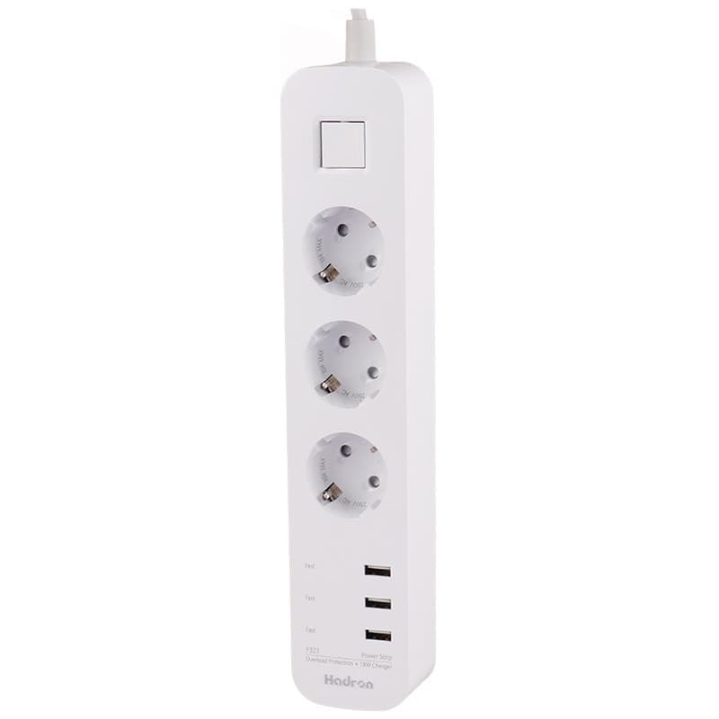  چند راهی 3 خانه برق ارت دار هادرون P323 با کابل 1.8 متری + شارژر USB