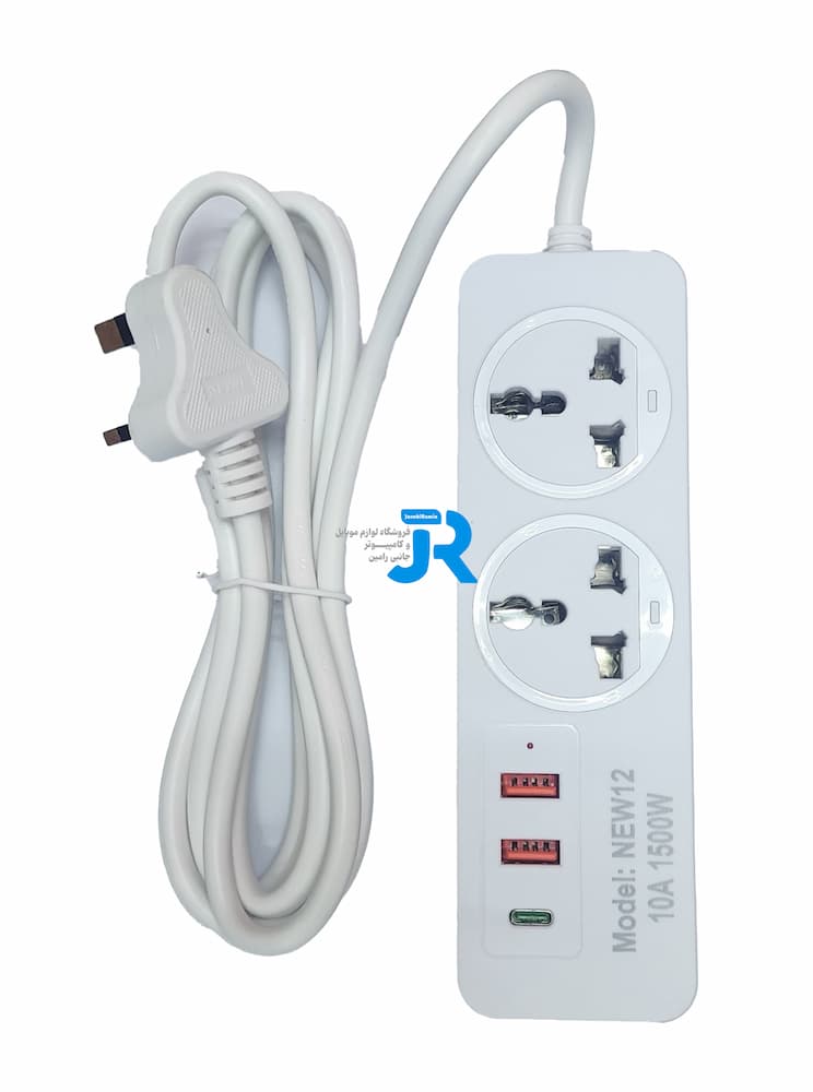 چند راهی 2 خانه برق  پاورسوکت با کابل 1.8 متری + شارژر USB و Type-C