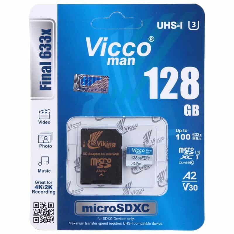 کارت حافظه micro SDXC ویکومن مدل Final 633x A2 V30 U3 C10 100MB/s ظرفیت 128 گیگابایت + گارانتی مادام العمر و خشاب