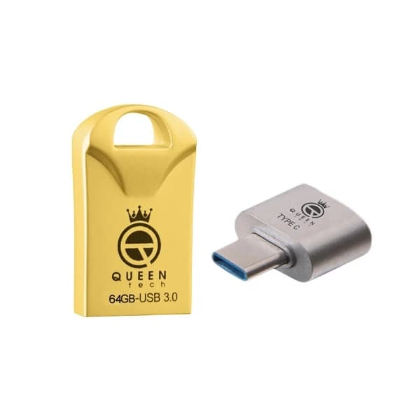فلش مموری 64 گیگابایت کوئین تک مدل RACE USB3 C-PLUS + گارانتی مادام و OTG تایپ سی