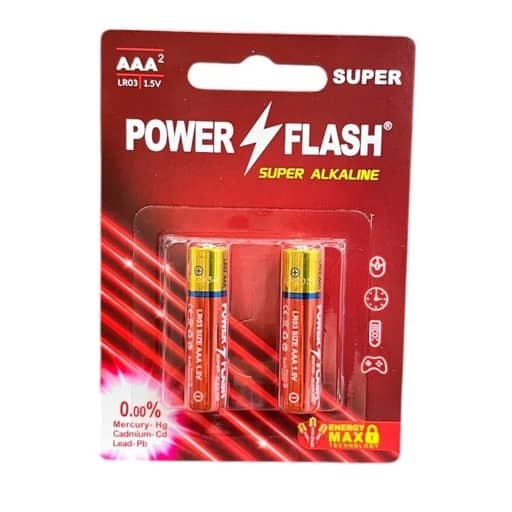 باتری دوتایی نیم قلمی پاور فلش 1.5V AAA مدل Super Alkaline LR03