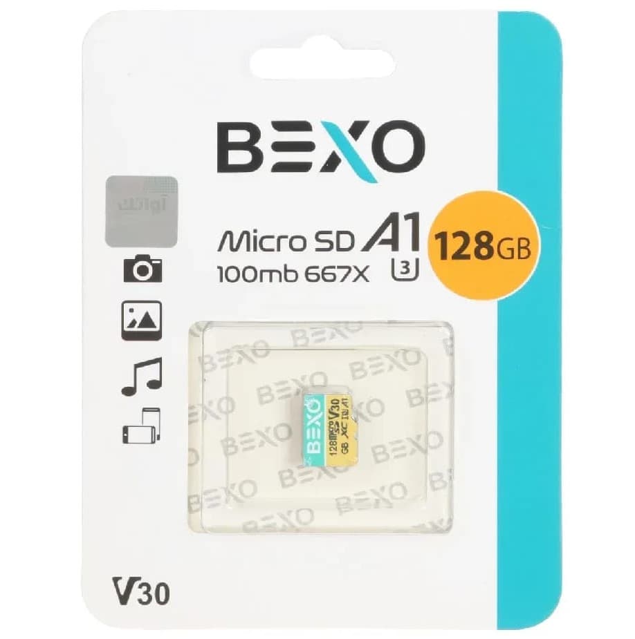 کارت حافظه micro SDXC بکسو مدل 667x A1 V30 U3 C10 100MB/s ظرفیت 128 گیگابایت + گارانتی مادام العمر