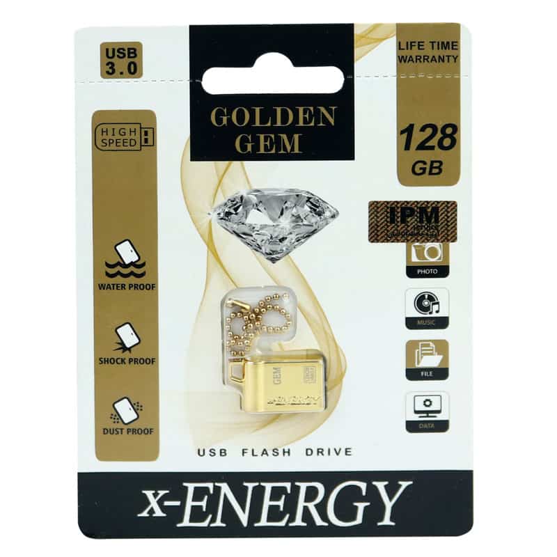 فلش مموری ایکس انرژی مدل Golden Gem USB3.0 ظرفیت 128 گیگابایت + گارانتی مادام العمر 
