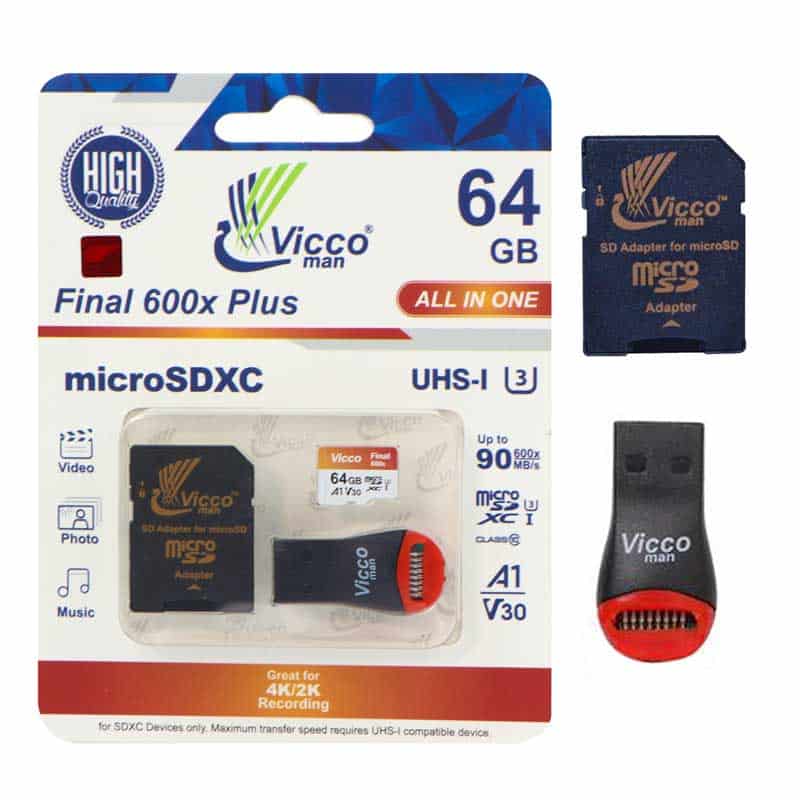 کارت حافظه micro SDXC ویکومن مدل Final All In One U3 A1 90MB/s ظرفیت 64 گیگابایت + گارانتی مادام العمر، خشاب و رم ریدر