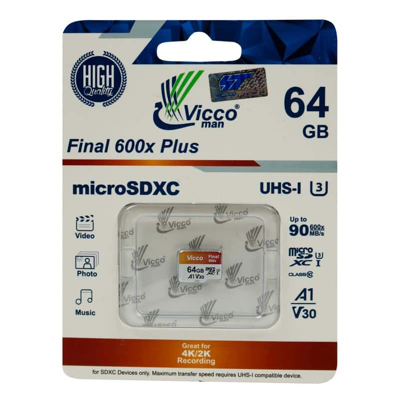 کارت حافظه micro SDXC ویکومن مدل Final 600x Plus U3 V30 A1 90MB/s ظرفیت 64 گیگابایت + گارانتی مادام العمر