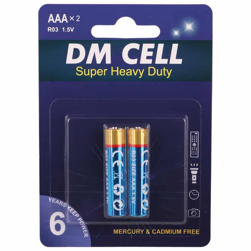 باتری دوتایی نیم قلمی DM CELL 1.5V AAA مدل Super Heavy Duty