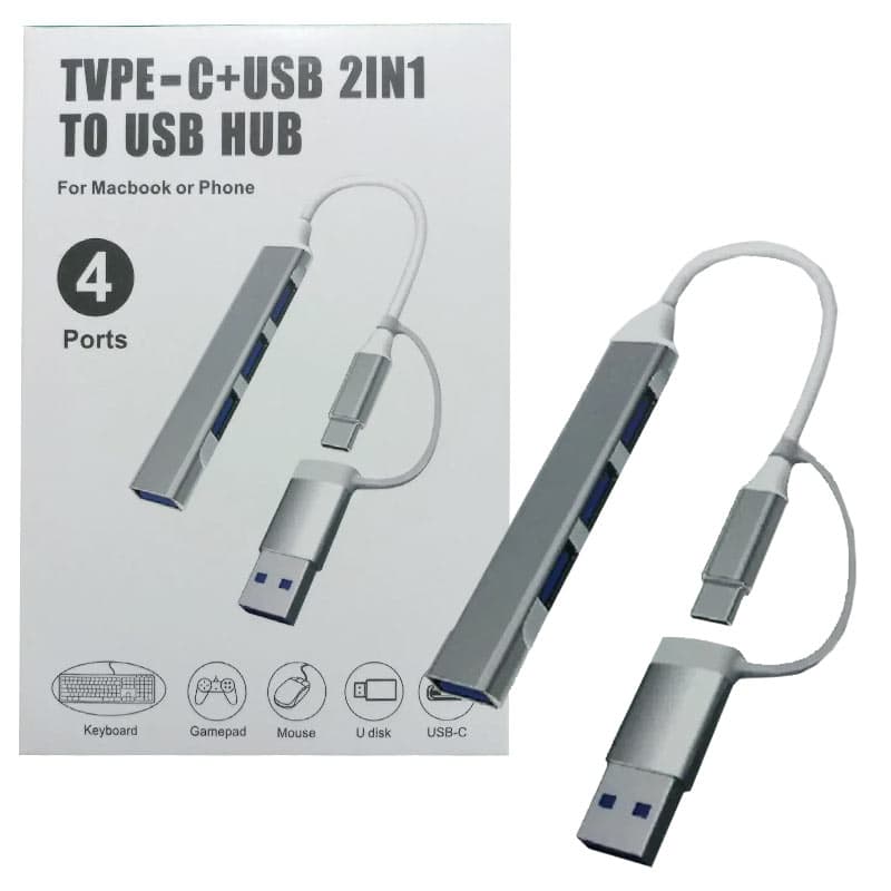 هاب 4 پورت دو کاره TYPE-C TO USB و USB TO USB فلزی